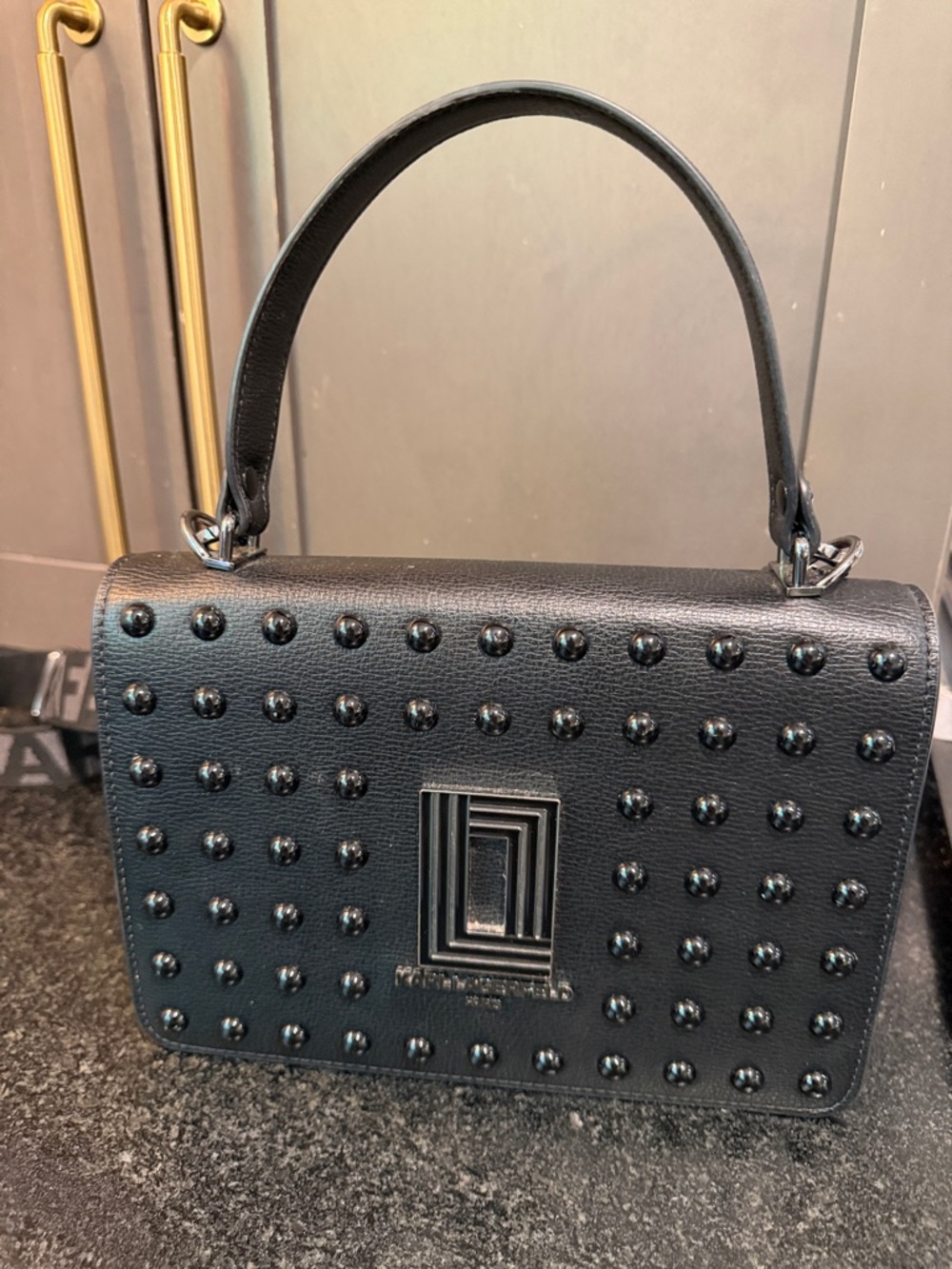 KARL LAGERFELD PARIS - Black Studded Top-Handle Women's Crossbody